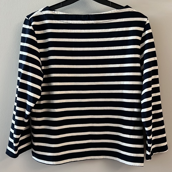 j Brand midnight blue and cream Marina stripe jersey shirt M - Picture 5 of 6